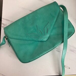 Vintage Nordstrom Made in Italy Genuine Leather‎ Aqua Turquoise Envelope purse